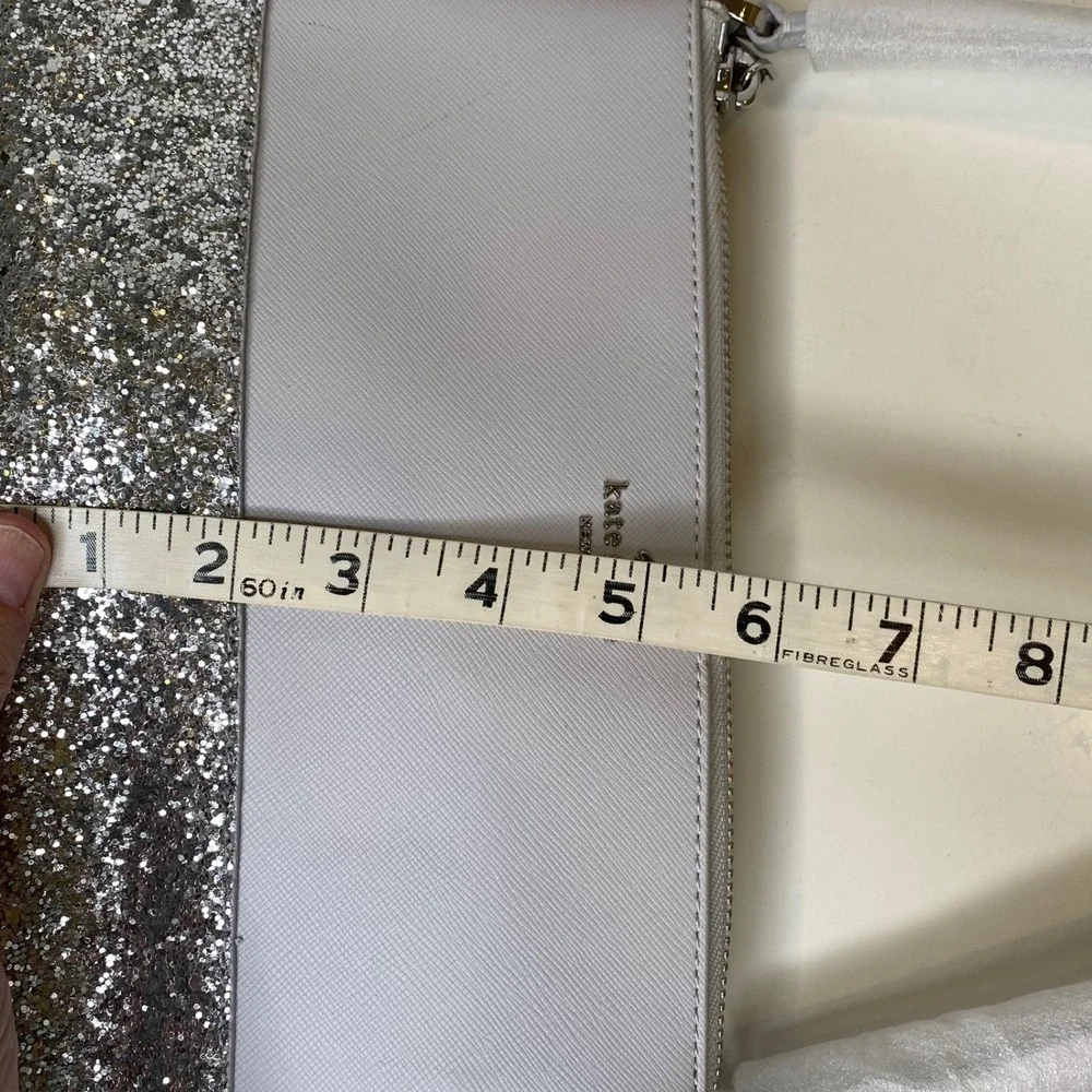 Kate Spade‎ Flash Glitter Saffiano Leather Crossbody Bag Grey Silver Glam Prom